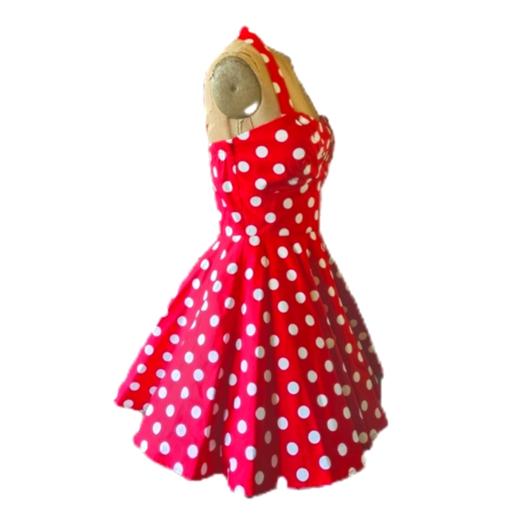 Vintage Red Polka Dot Halter Dress - Picture 6 of 8